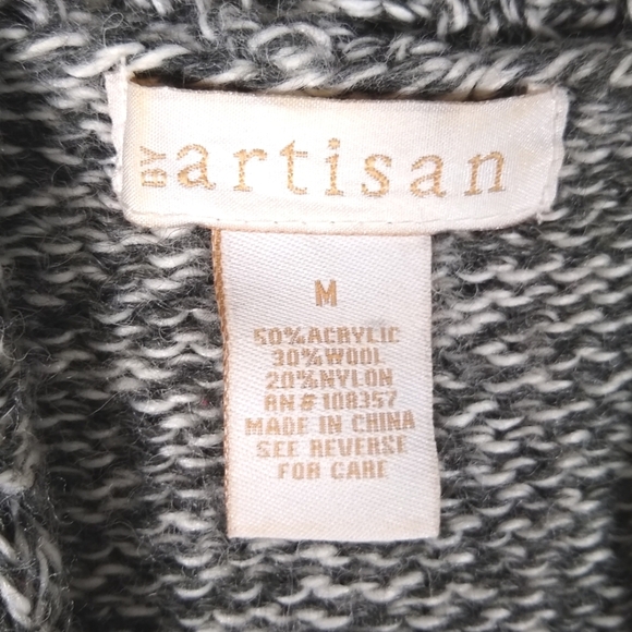 BY Artisan Wool Blend Gray White Marbled Open Front Shawl Collar Cardigan Medium - Picture 4 of 9